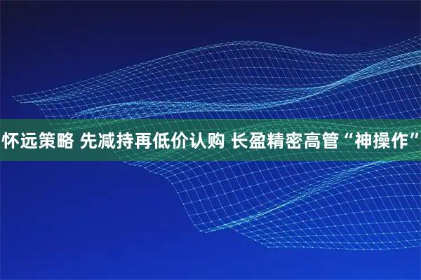 怀远策略 先减持再低价认购 长盈精密高管“神操作”